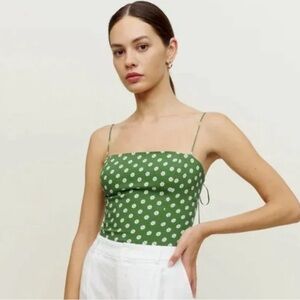 Reformation Green Floral Tie Hannah Daisy Top, Size 2.